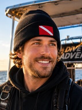 Diver Down Scuba Flag Beanie Hat | Black Knit Unisex | NWOT